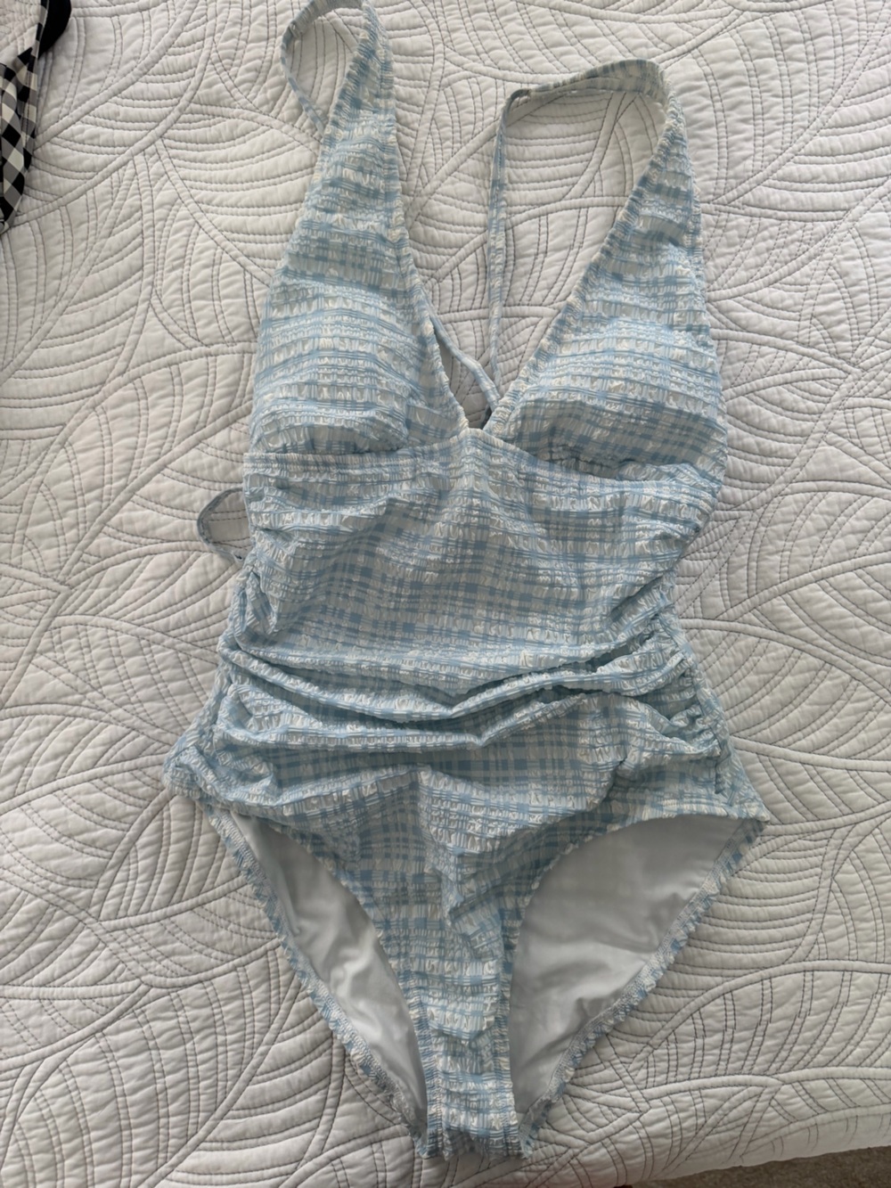 Shade & Shore Light Blue and White Plaid One-Piece Swimsuit